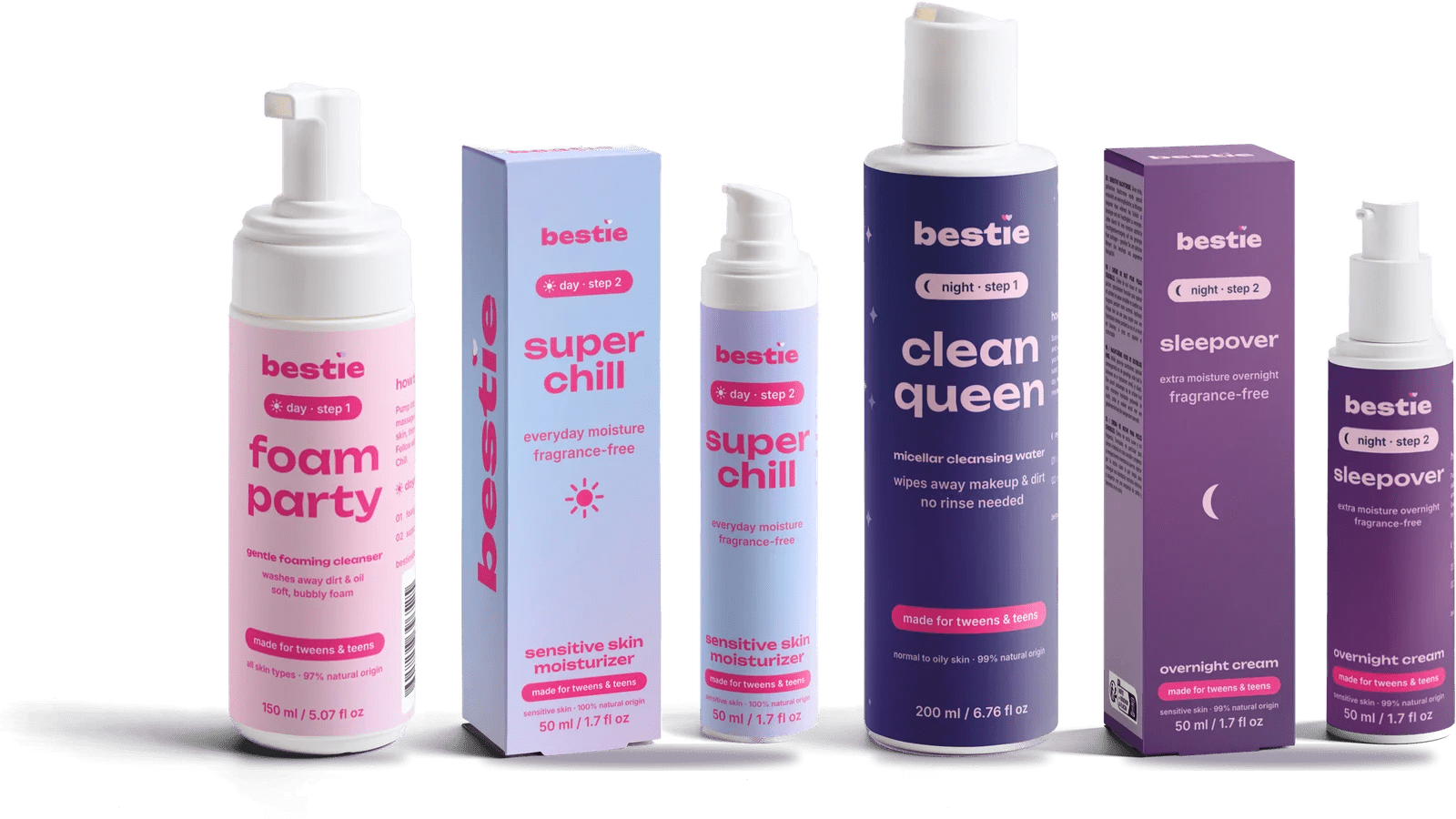 The Bestie routine: Foam Party and Super Chill for day, Clean Queen and Sleepover for night