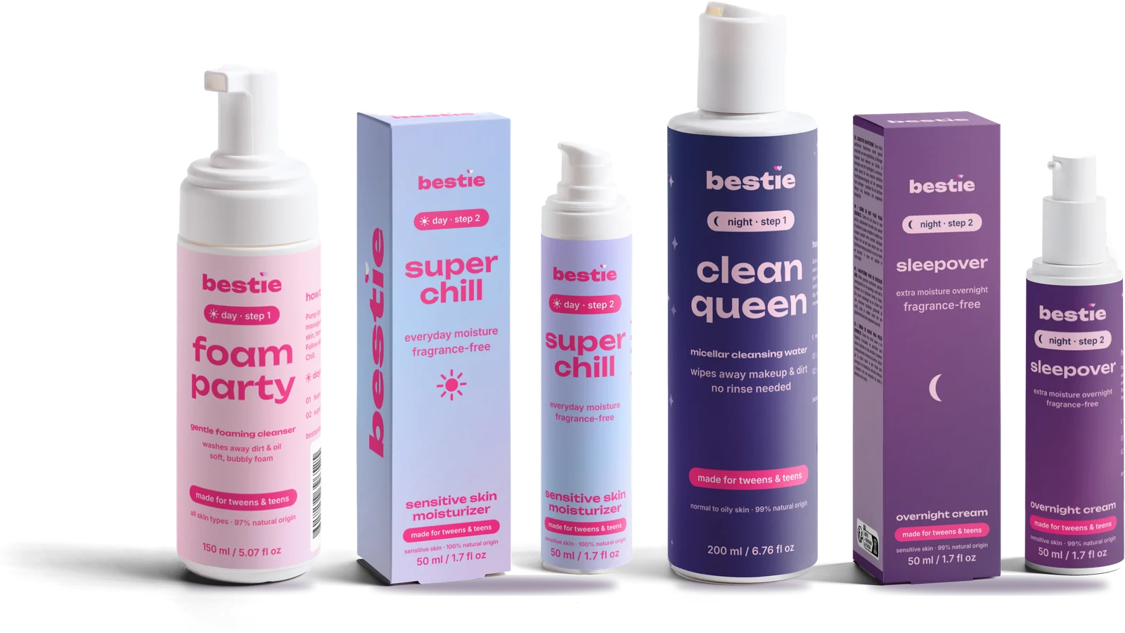 The Bestie routine: Foam Party and Super Chill for day, Clean Queen and Sleepover for night